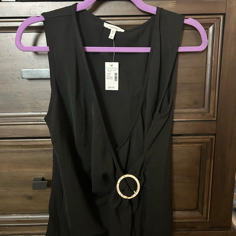 Black Sleeveless Wrap Top with Ring Detail